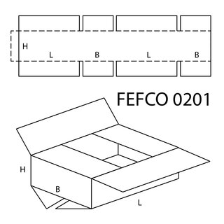Faltkarton, 300 x 200 x 200 mm (Auenmae), 1-wellig, wei mit Zusatzriller bei 100 mm