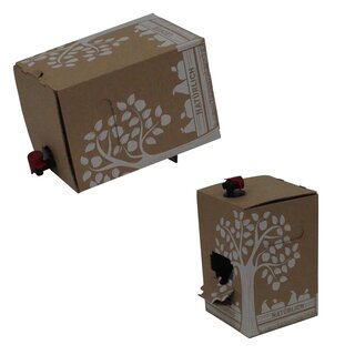 Bag in Box Karton fr 5 L, 155 x 155 x 232 mm, mit Einsteckdeckel, Handgriffstanzungen und Staublaschen mit Spenderffnung, 1-farbig bedruckt