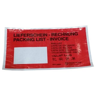 Lieferscheintaschen aus Papier, DIN Lang, 240 x 135 mm, Rot bedruckt Rechnung/ Lieferschein, VPE: 1000