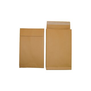 Falten - Versandtaschen ohne Sichtfenster, DIN B4, braun, 250 x 353 x 40 mm, selbstklebend, VPE: 200