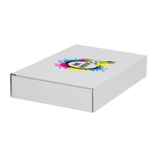 Maxibriefkarton, 240 x 160 x 45 mm (DIN A5), weiß mit Digitaldruck