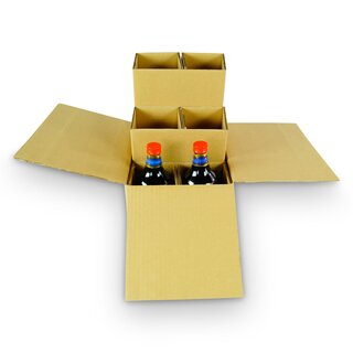 6er Flaschenkarton mit Gefache klein, 300 x 205 x 220 mm (Innenma), Fefco 0203, 2-wellig, braun