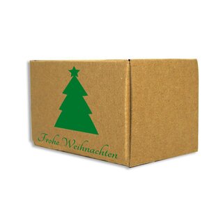 Faltkarton bedruckt, 130 x 85 x 85 mm (Innenmae), 1-wellig, braun, mit Weihnachtsdruck ohne Firmenname Tannenbaum grn