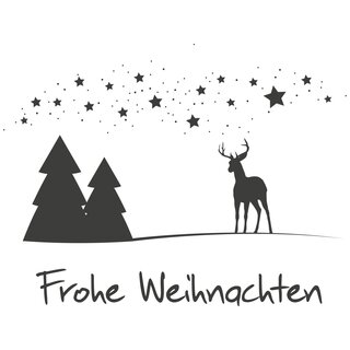 Faltkarton bedruckt, 190 x 150 x 140 mm (Innenmae), 1-wellig, braun, mit Weihnachtsdruck mit Firmenname Hirsch mit Sternen schwarz