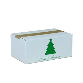 Faltkarton bedruckt, 250 x 160 x 105 mm (Innenma) 1-wellig, wei, mit Weihnachtsdruck ohne Firmenname Tannenbaum grn