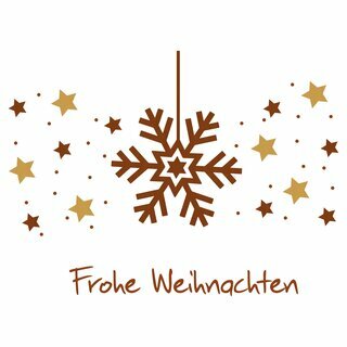 Faltkarton bedruckt, 300 x 200 x 160 mm (Auenmae), 1-wellig, braun, mit Weihnachtsdruck mit Firmenname Tannenbaum, Sterne, Kugel rost