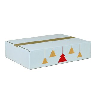 Faltkarton bedruckt, 400 x 300 x 100 mm (Auenma) 1-wellig wei, mit Weihnachtsdruck ohne Firmenname Tannen rot- gold