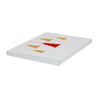 Grobriefkarton bedruckt, 350 x 250 x 20 mm, wei mit Weihnachtsdruck ohne Firmenname Tannen rot- gold