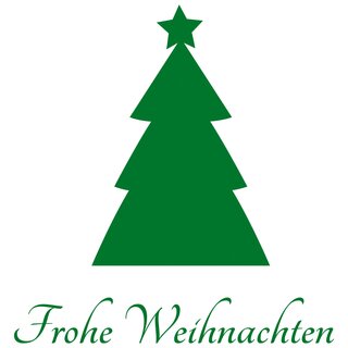 Grobriefkarton bedruckt, 350 x 250 x 20 mm, wei mit Weihnachtsdruck mit Firmenname Tannenbaum, Sterne, Kugel schwarz
