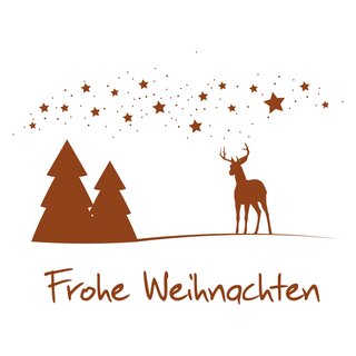 Grobriefkarton bedruckt, 350 x 250 x 20 mm, wei mit Weihnachtsdruck mit Firmenname Tannenbaum, Sterne, Kugel rost