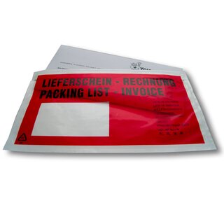 Lieferscheintasche DIN lang, 235 x 132 mm, Lieferschein/Rechnung, rot, VPE: 1000