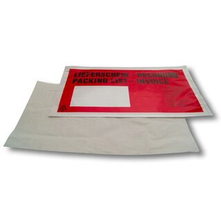 Lieferscheintasche DIN lang, 235 x 132 mm, Lieferschein/Rechnung, rot, VPE: 1000