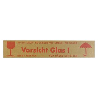Papierklebeband, 50 mm x 50 lfm, braun, Warndrucke Vorsicht Glas + Kelch