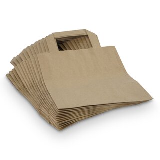Papiertragetaschen, braun, 18 x 8 x 22 cm, gefalteter Papierhenkel, Kraftpapier, 70 g/qm